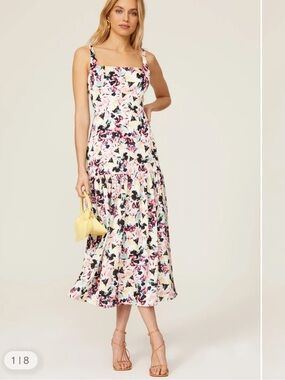 Aidan Mattox Multi-Color Floral Square-Neck Midi Dress size 6 with pockets